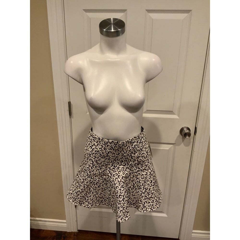 Tibi White Brown & Black Animal Print A-Line Skirt, Size 0